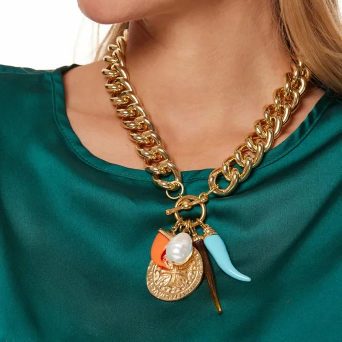Kenneth Jay Lane Light Color Necklaces Women Gold Chain Charm Necklace