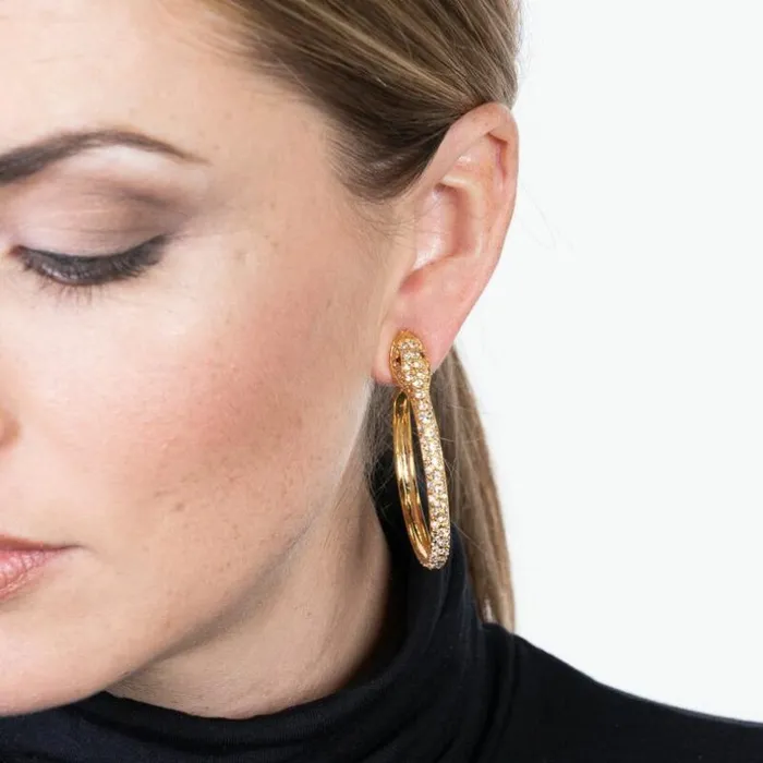 Kenneth Jay Lane Metallic Finish Earrings Women Gold And Crystal Pave Snake Hoop Pierced Earrings Kenneth Jay Lane Metallic Finish Earrings Women Gold And Crystal Pave Snake Hoop Pierced Earrings