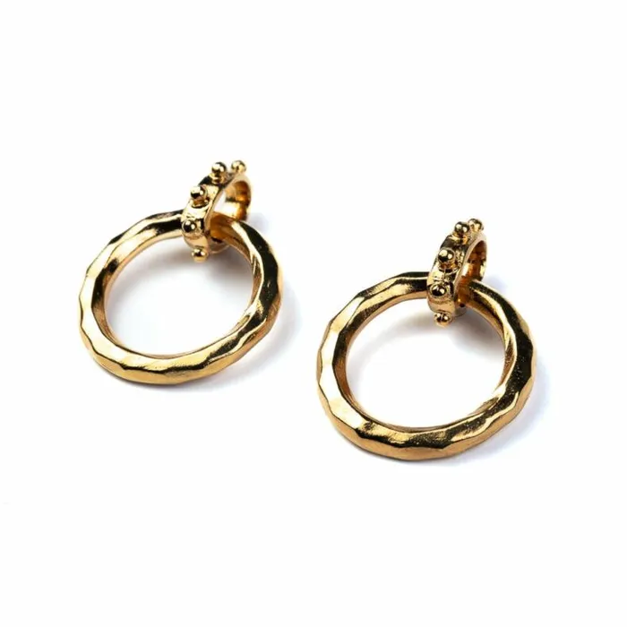 Kenneth Jay Lane Metallic Finish Earrings Women Gold Hammered Circle Drop Earrings