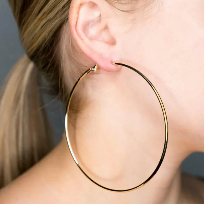 Kenneth Jay Lane Metallic Finish Earrings Women Large Gold Hoop Pierced Earrings