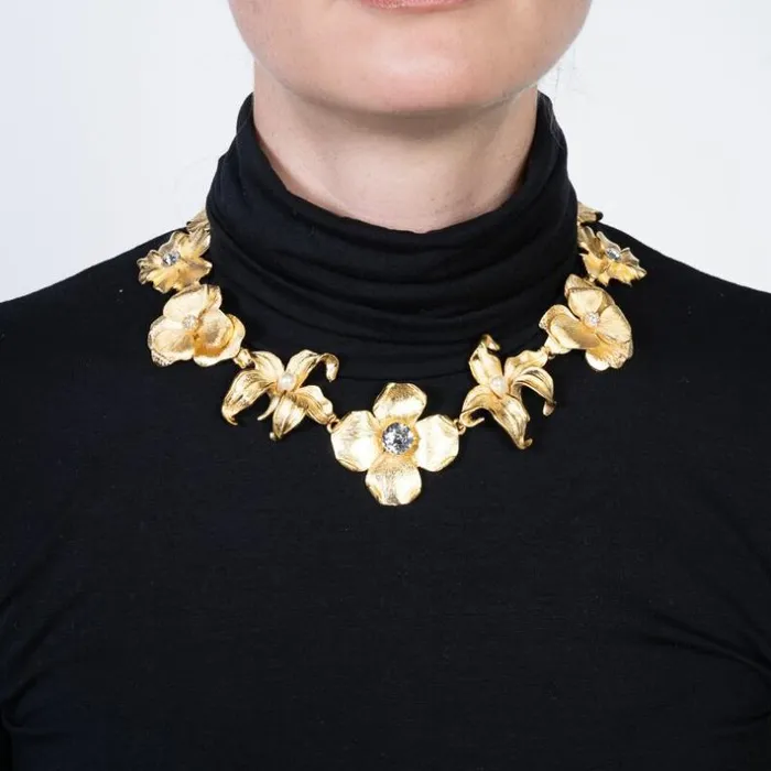 Kenneth Jay Lane Metallic Finish Necklaces Women Satin Gold Flower Necklace