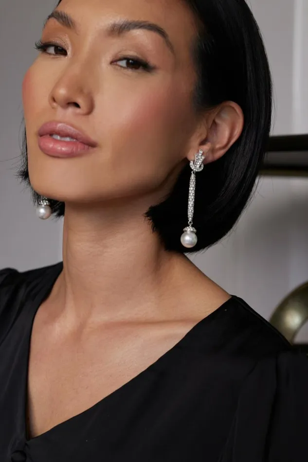 Kenneth Jay Lane Pearl Earrings Women Pearl Bottom Rhinestone Drop Clip On Earrings Kenneth Jay Lane Pearl Earrings Women Pearl Bottom Rhinestone Drop Clip On Earrings