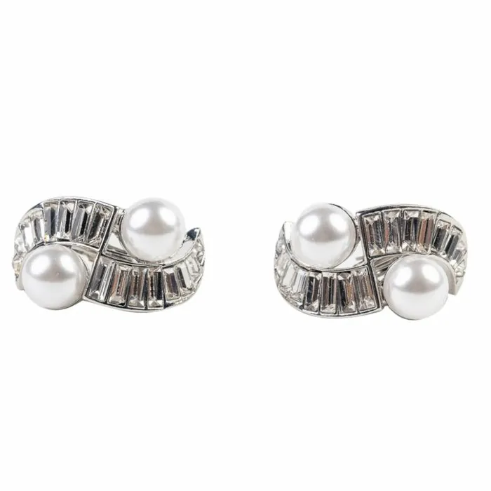 Kenneth Jay Lane Pearl Earrings Women Silver And Crystal Pearl Baquette Stone Clip Earring Kenneth Jay Lane Pearl Earrings Women Silver And Crystal Pearl Baquette Stone Clip Earring