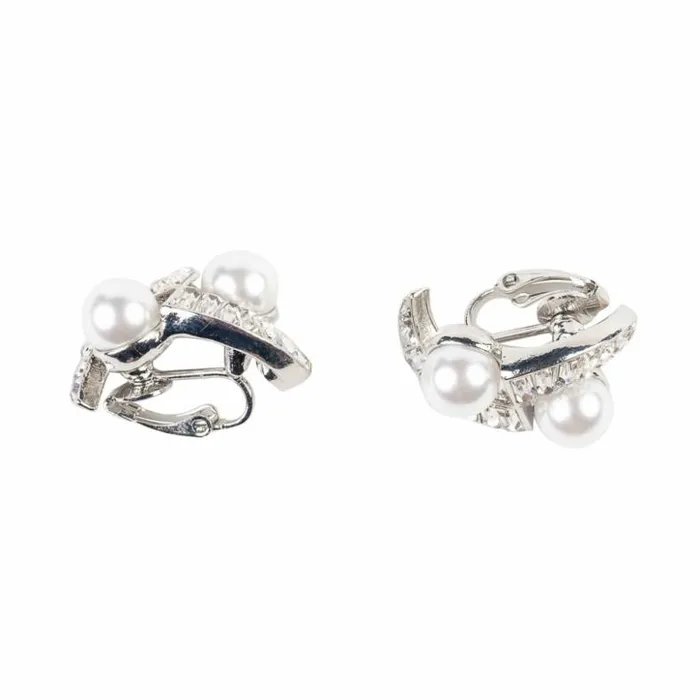 Kenneth Jay Lane Pearl Earrings Women Silver And Crystal Pearl Baquette Stone Clip Earring
