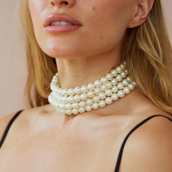 Kenneth Jay Lane Pearl Necklaces Women Four Row Pearl Choker Kenneth Jay Lane Pearl Necklaces Women Four Row Pearl Choker