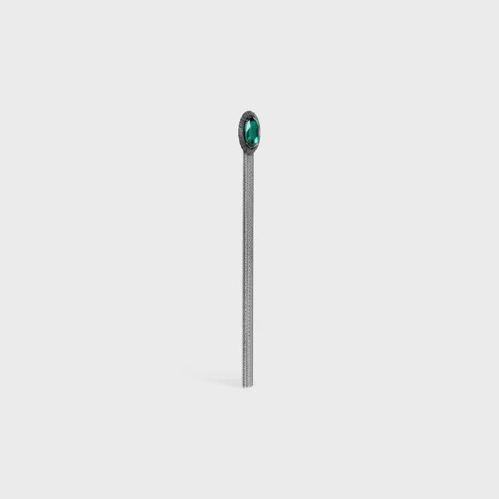 Les Pierres Celine Oval Brooch In Brass With Rhodium Finish And Green Strass Silver Green Men CELINE EARRINGS Les Pierres Celine Oval Brooch In Brass With Rhodium Finish And Green Strass Silver Green Men CELINE EARRINGS