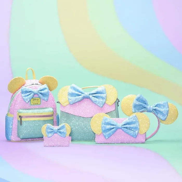 Limited Edition Exclusive 8211 Minnie Mouse Pastel Sequin Zip Around Wallet Unisex Loungefly Bags and Wallets