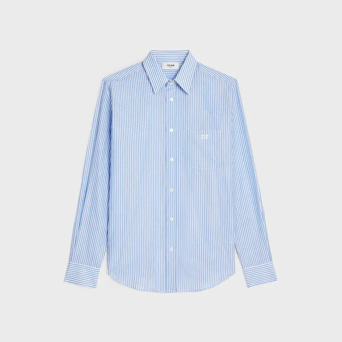 Loose Shirt In Striped Cotton Linen Blancbleu Men CELINE SHIRTS