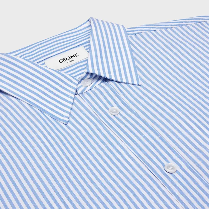 Loose Shirt In Striped Cotton Linen Blancbleu Men CELINE SHIRTS