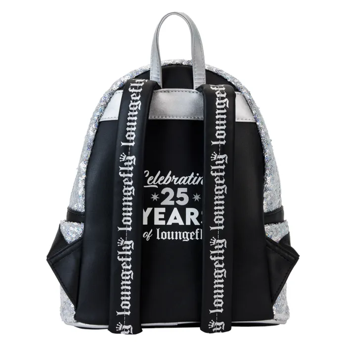 Loungefly 25th Anniversary Logo Holographic Silver Sequin Mini Backpack Unisex Loungefly Backpacks Loungefly 25th Anniversary Logo Holographic Silver Sequin Mini Backpack Unisex Loungefly Backpacks
