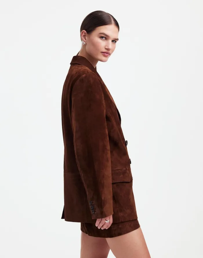 Madewell Alexa Chung For Madewell DoubleBreasted Blazer In Suede Dark Roast Suede Women Coats Jackets