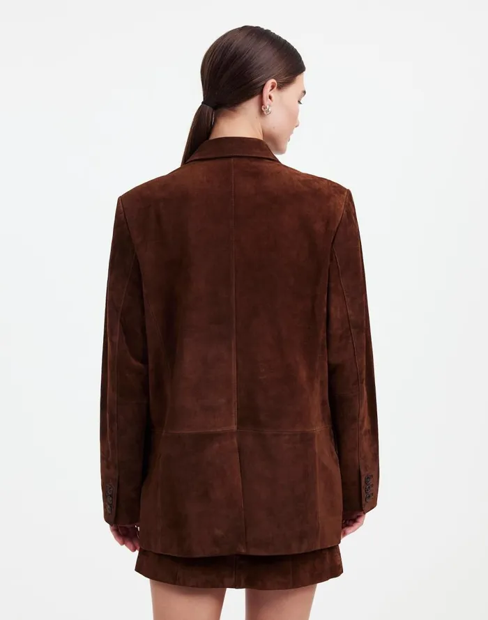 Madewell Alexa Chung For Madewell DoubleBreasted Blazer In Suede Dark Roast Suede Women Coats Jackets