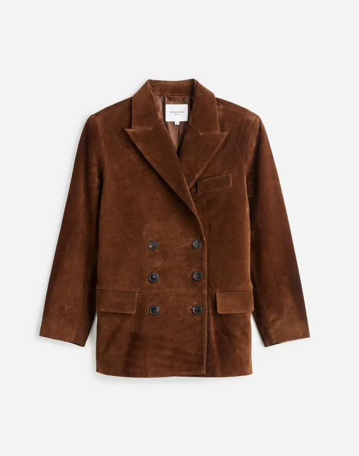 Madewell Alexa Chung For Madewell DoubleBreasted Blazer In Suede Dark Roast Suede Women Coats Jackets