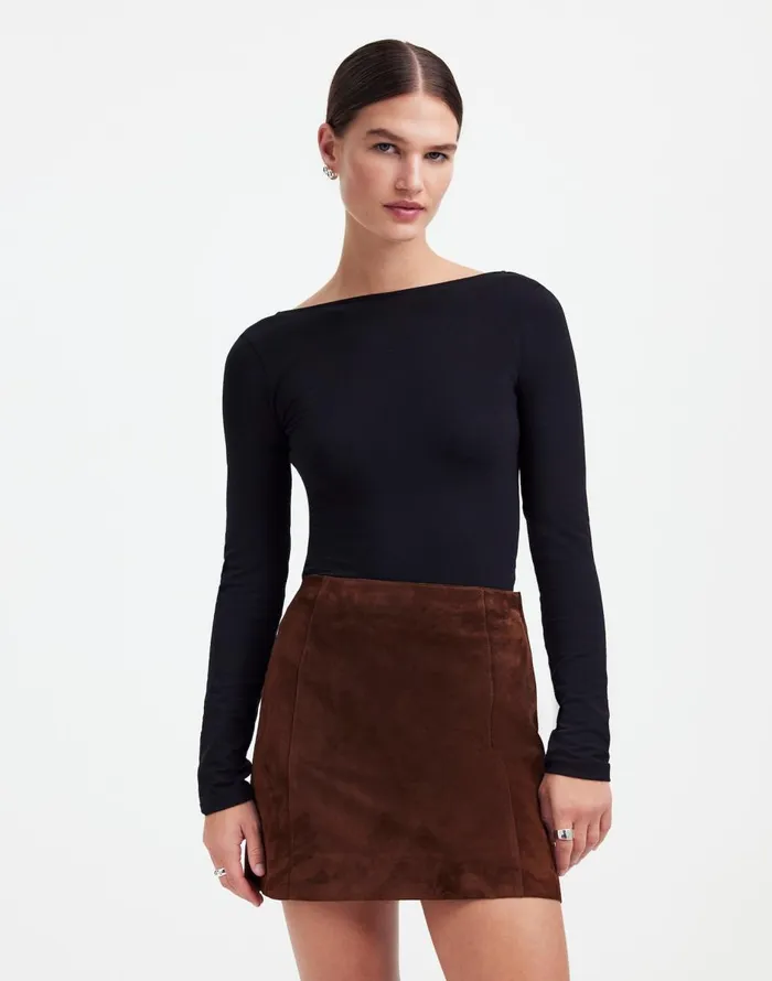Madewell Alexa Chung For Madewell Suede Mini Skirt Dark Roast Suede Women Skirts