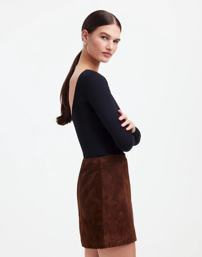 Madewell Alexa Chung For Madewell Suede Mini Skirt Dark Roast Suede Women Skirts