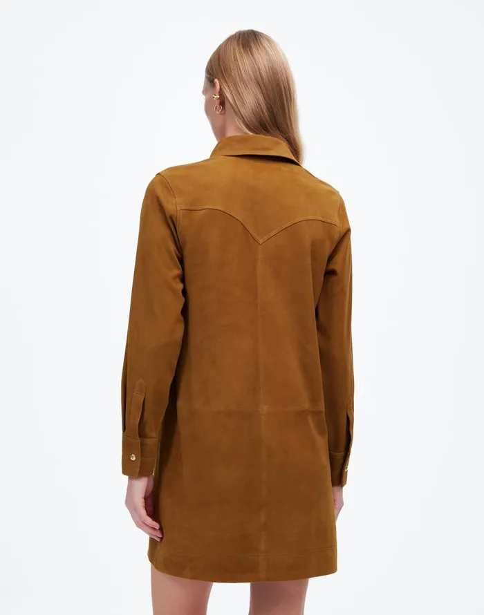 Madewell ButtonUp Mini Shirtdress In Suede Leather Suede Women Dresses