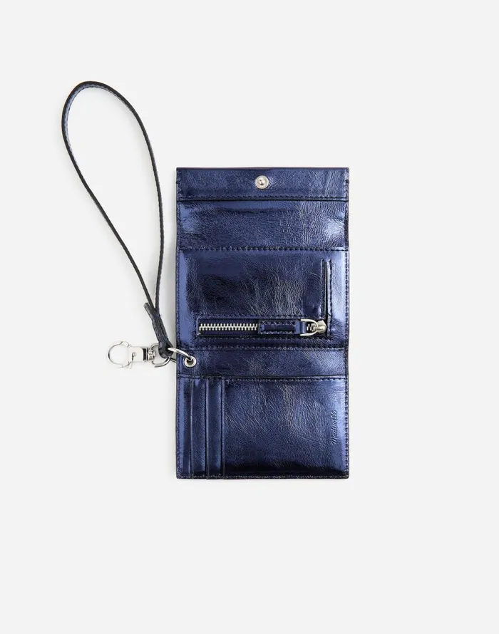 Madewell Card Case Wristlet Navy Metallic Women Pouches and Wallets