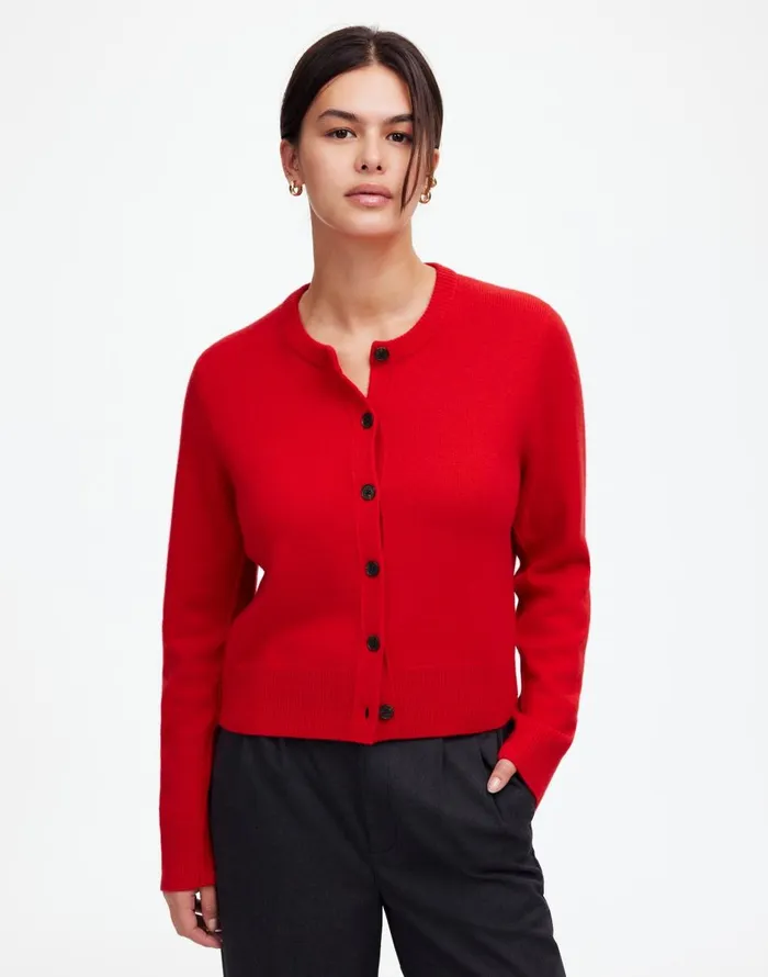 Madewell Cashmere ButtonFront Cardigan Sweater Bright Cherry Women Sweaters