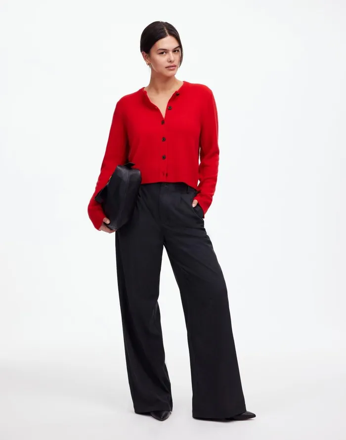 Madewell Cashmere ButtonFront Cardigan Sweater Bright Cherry Women Sweaters