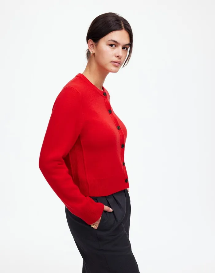 Madewell Cashmere ButtonFront Cardigan Sweater Bright Cherry Women Sweaters