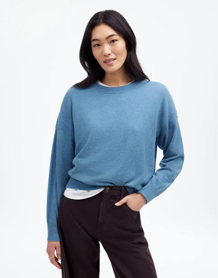 Madewell Cashmere Relaxed Crewneck Sweater Hthr Denim Blue Women Sweaters