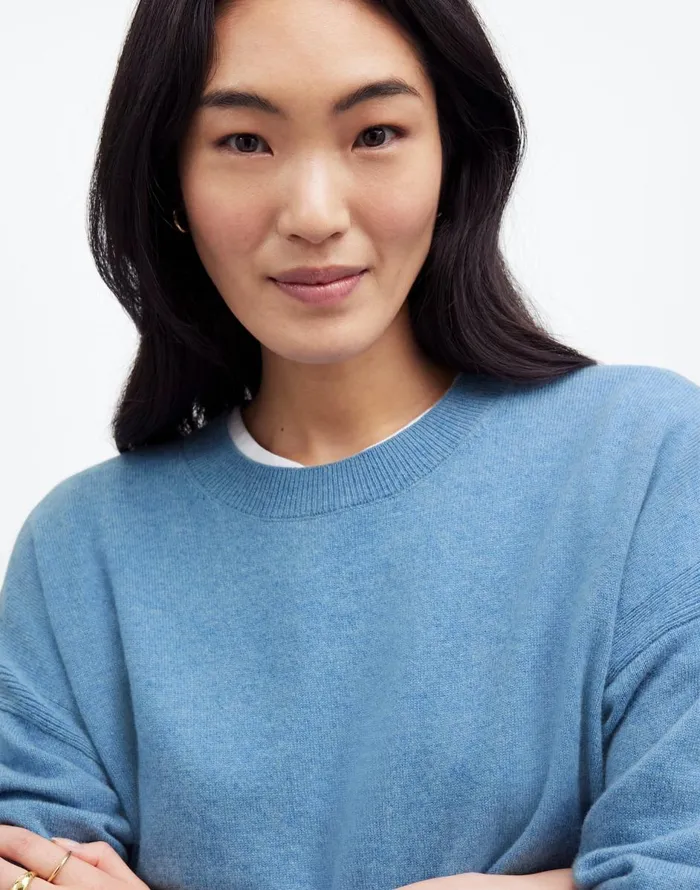 Madewell Cashmere Relaxed Crewneck Sweater Hthr Denim Blue Women Sweaters