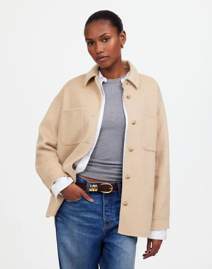 Madewell DoubleFaced Long ShirtJacket Maple Oatmeal Melange Women Coats Jackets Madewell DoubleFaced Long ShirtJacket Maple Oatmeal Melange Women Coats Jackets