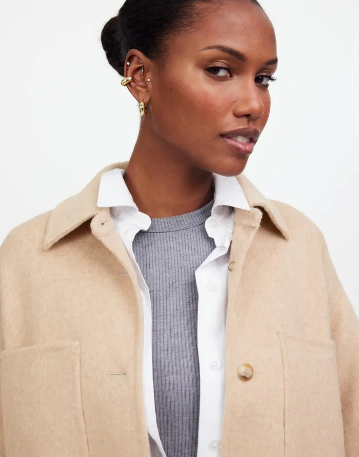Madewell DoubleFaced Long ShirtJacket Maple Oatmeal Melange Women Coats Jackets