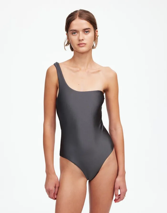 Madewell Jade Swim Evolve OnePiece Swimsuit Slate Sheen Women Swim