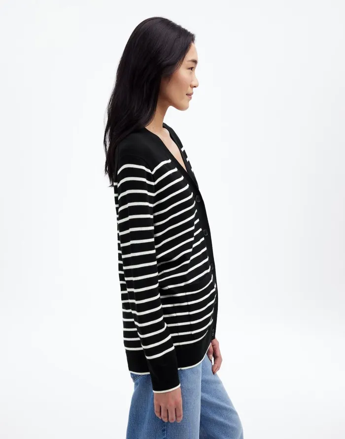 Madewell Merino Wool Boyfriend Cardigan True Black Stripe Women Sweaters