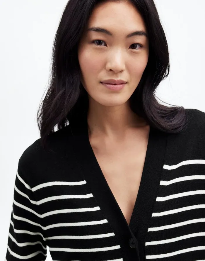 Madewell Merino Wool Boyfriend Cardigan True Black Stripe Women Sweaters