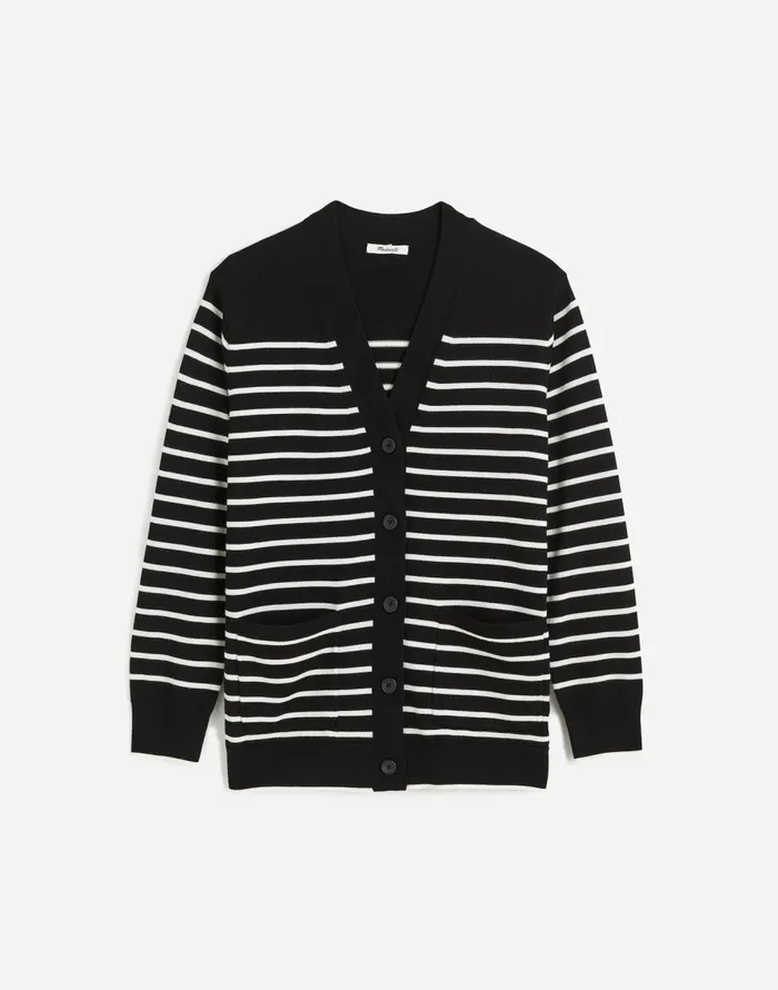 Madewell Merino Wool Boyfriend Cardigan True Black Stripe Women Sweaters