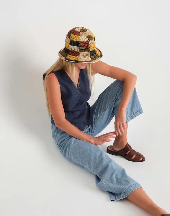 Madewell MINGA Crocheted Checkered Bucket Hat Multicolor Women Hats