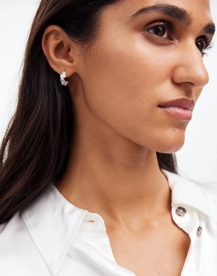 Madewell MixedCut Crystal Cluster Huggie Hoop Earrings Polished Silver Women Jewelry