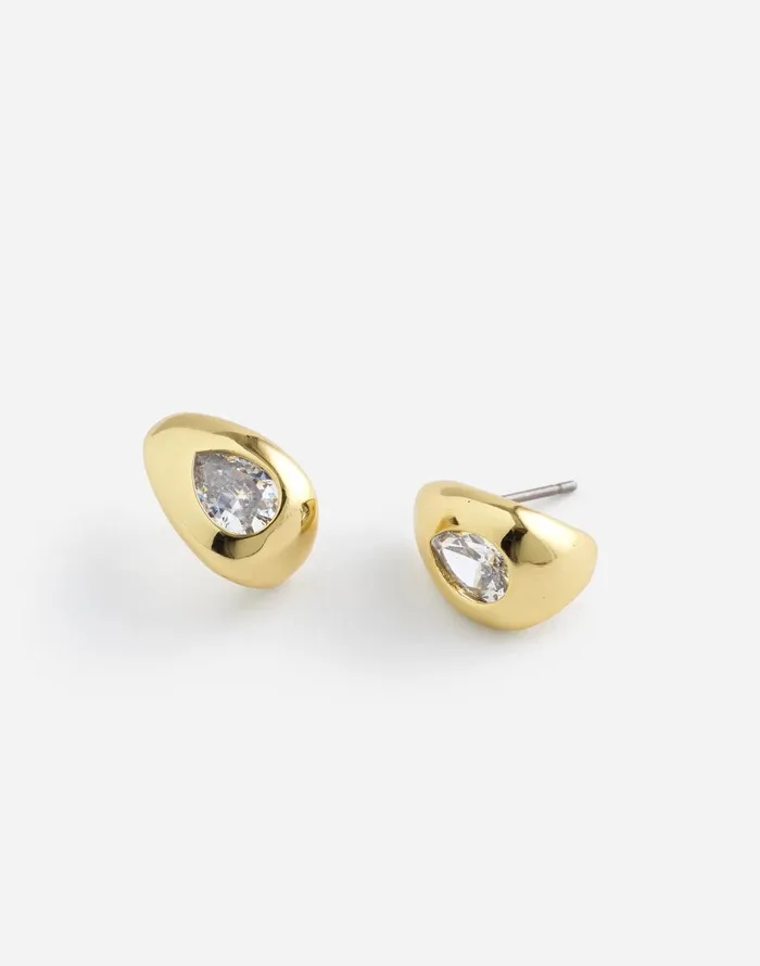 Madewell Pear Crystal Huggie Hoop Earrings Pale Gold Women Jewelry