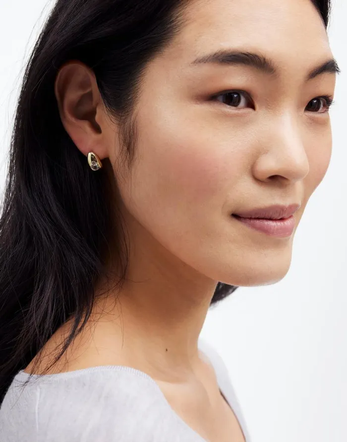 Madewell Pear Crystal Huggie Hoop Earrings Pale Gold Women Jewelry