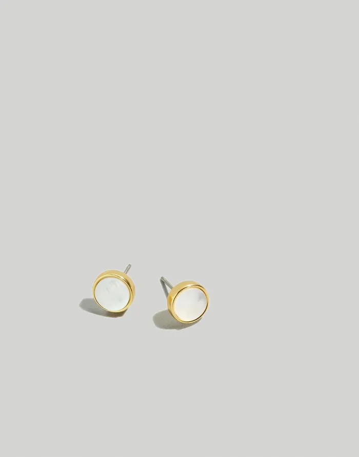 Madewell Pearl Oyster Stud Earrings Vintage Gold Women Jewelry