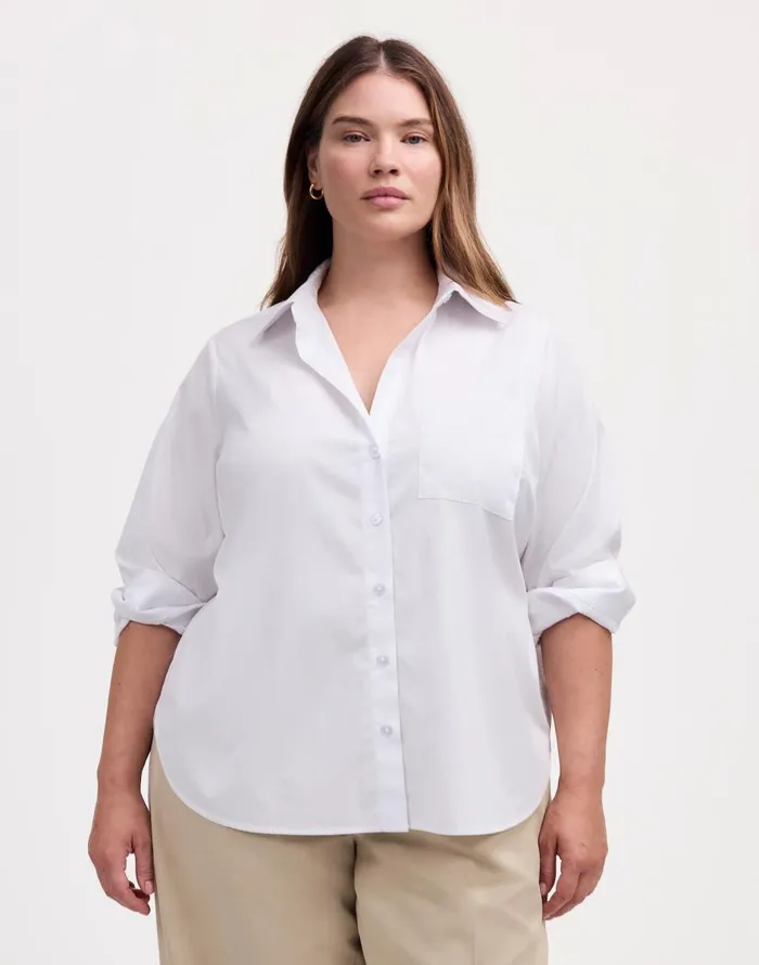 Madewell Plus Easy YNeck ButtonUp Shirt Eyelet White Women Tops and Shirts