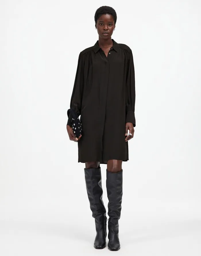 Madewell Relaxed ButtonFront Mini Dress True Black Women Dresses