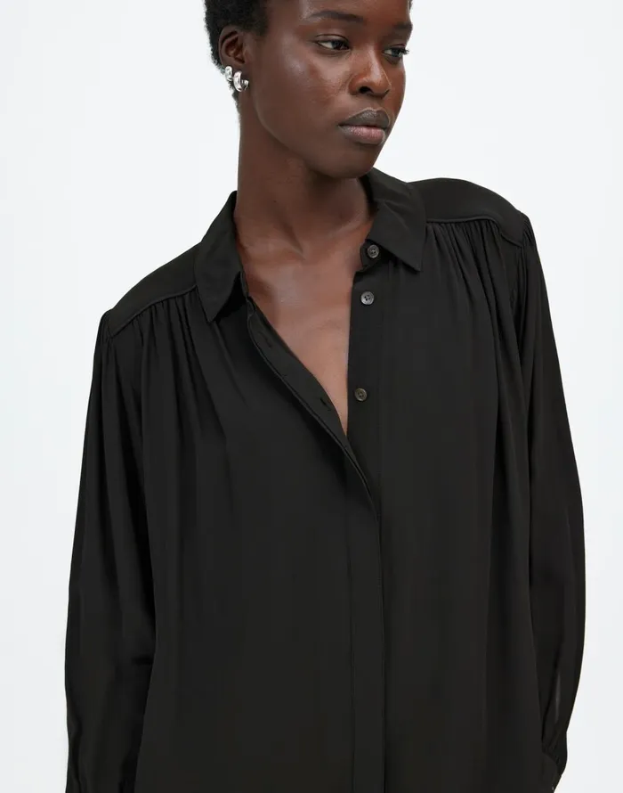 Madewell Relaxed ButtonFront Mini Dress True Black Women Dresses