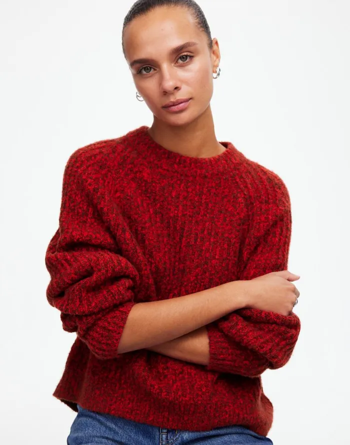 Madewell Ribbed CottonBlend Sweater Bright Cherry Marl Women Sweaters