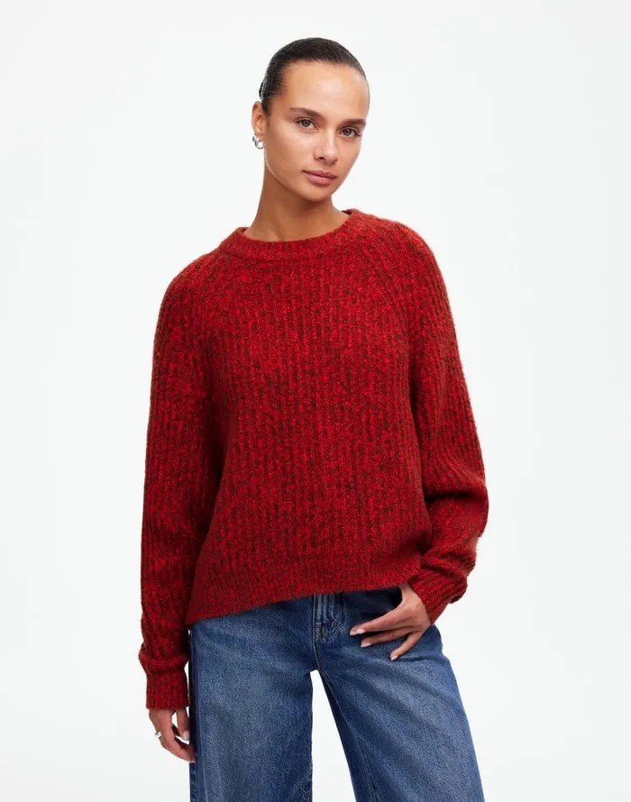 Madewell Ribbed CottonBlend Sweater Bright Cherry Marl Women Sweaters