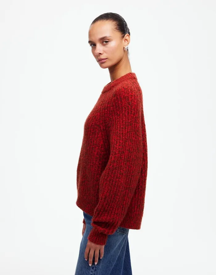 Madewell Ribbed CottonBlend Sweater Bright Cherry Marl Women Sweaters