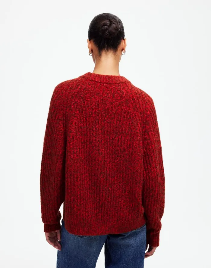 Madewell Ribbed CottonBlend Sweater Bright Cherry Marl Women Sweaters