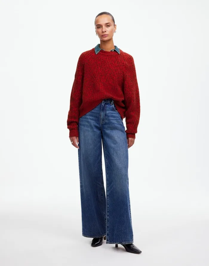 Madewell Ribbed CottonBlend Sweater Bright Cherry Marl Women Sweaters
