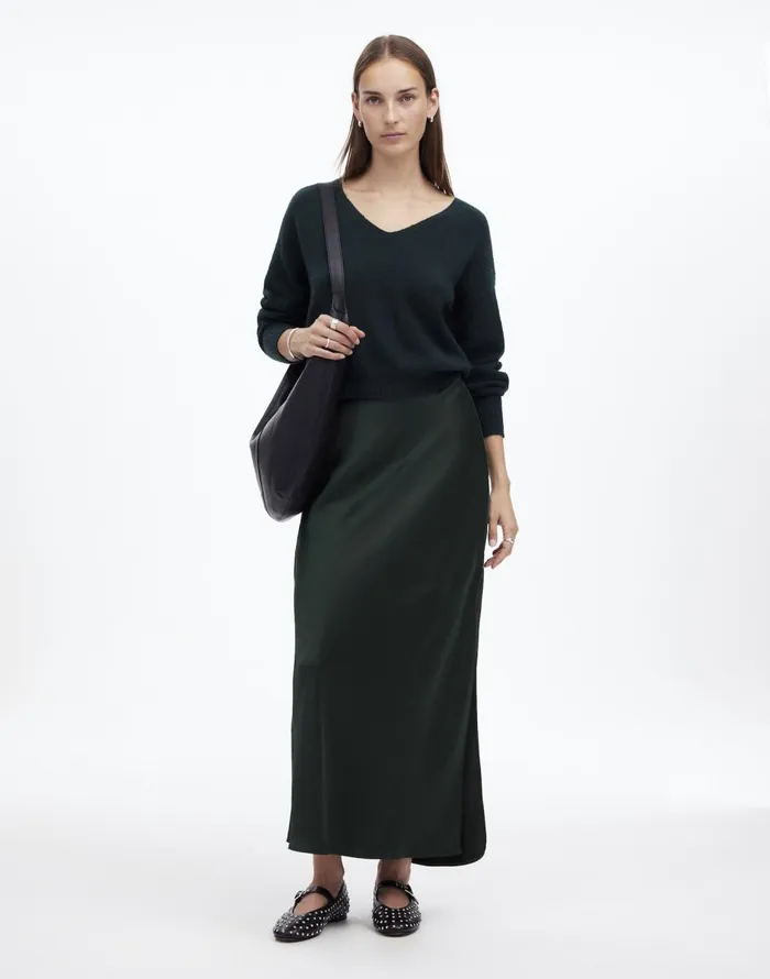 Madewell Satin Maxi Slip Skirt Luxury Forest Women Skirts