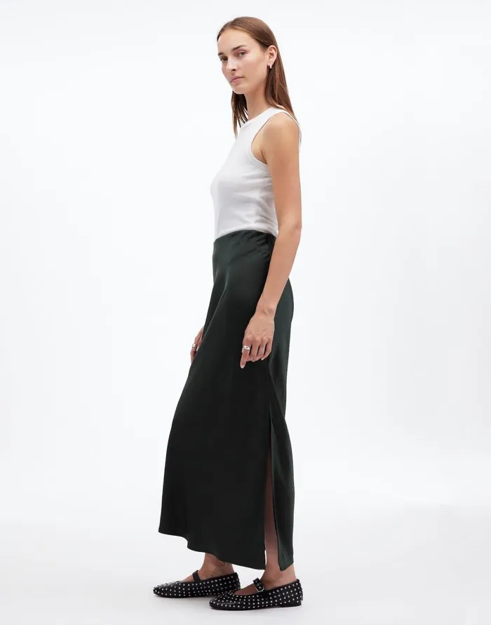 Madewell Satin Maxi Slip Skirt Luxury Forest Women Skirts