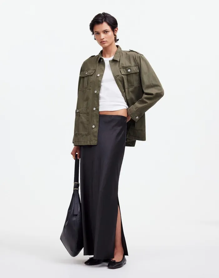 Madewell Satin Maxi Slip Skirt True Black Women Skirts