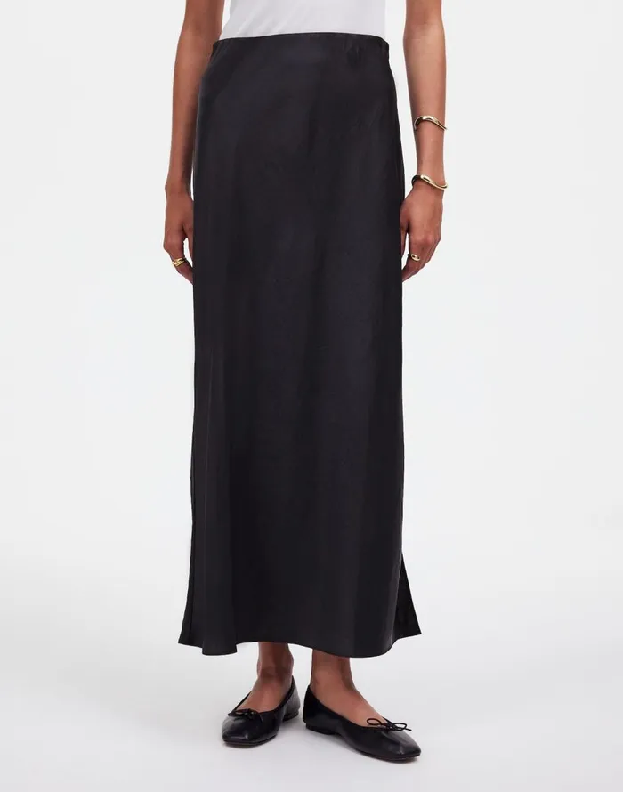 Madewell Satin Maxi Slip Skirt True Black Women Skirts