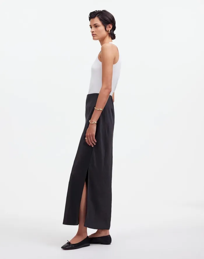 Madewell Satin Maxi Slip Skirt True Black Women Skirts